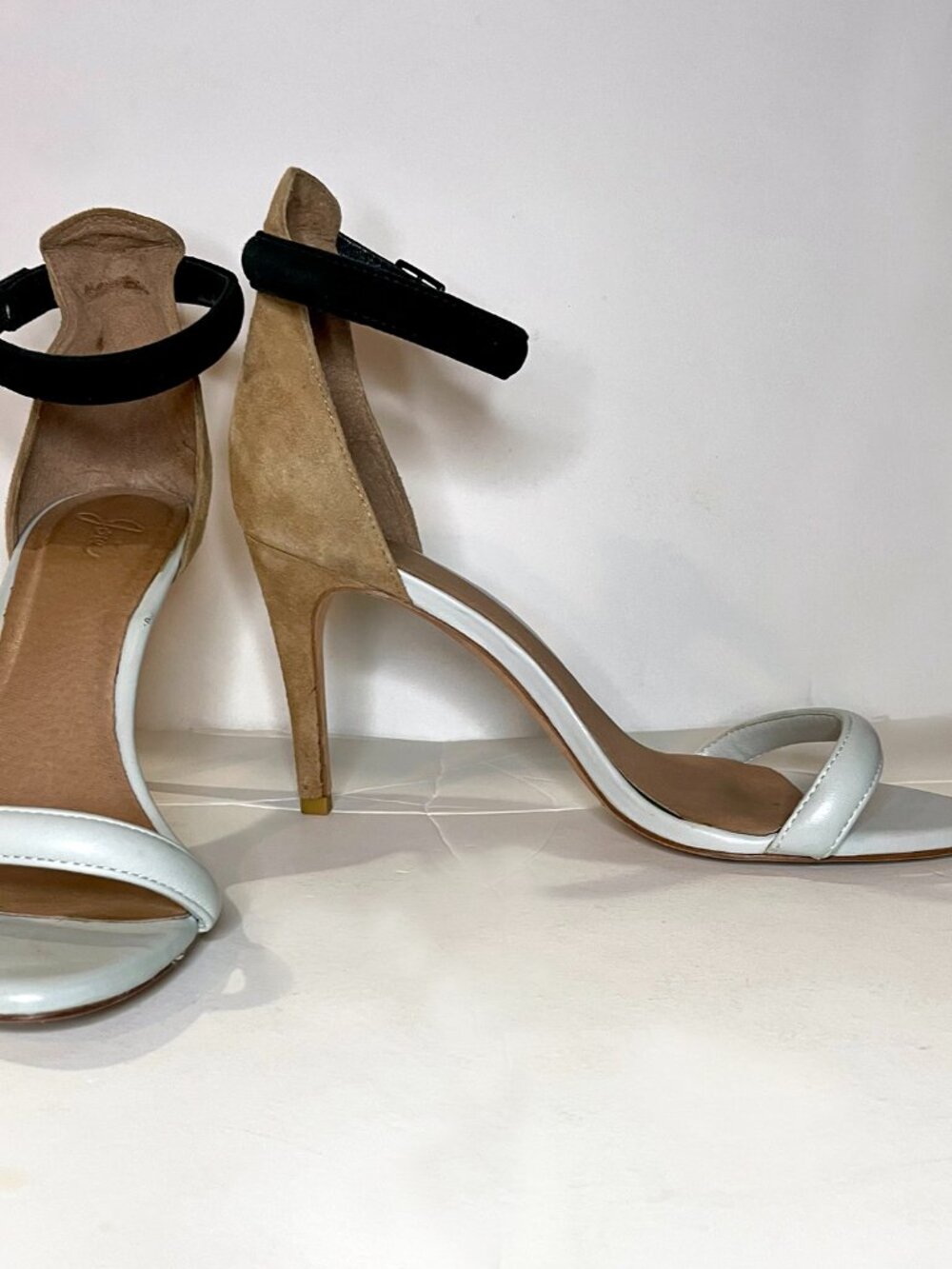 JOIE | Suede + Leather Heels w/ Ankle Strap Sz EUR 40 / US 10 - Tan/Gray/Black